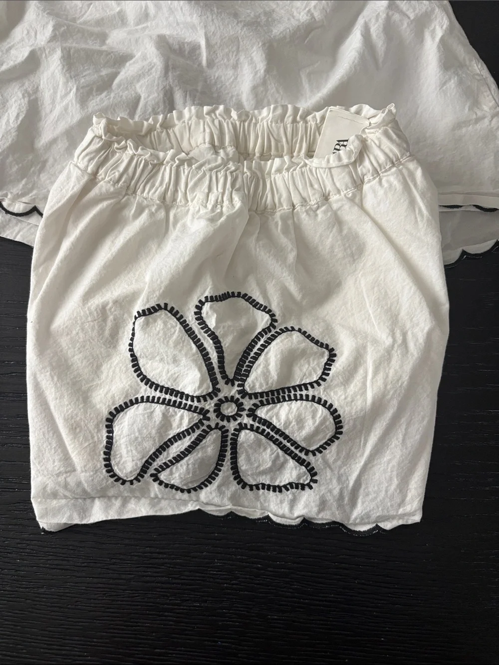 Zara White Lightweight Scallop Hem Embroidered Two Piece Set